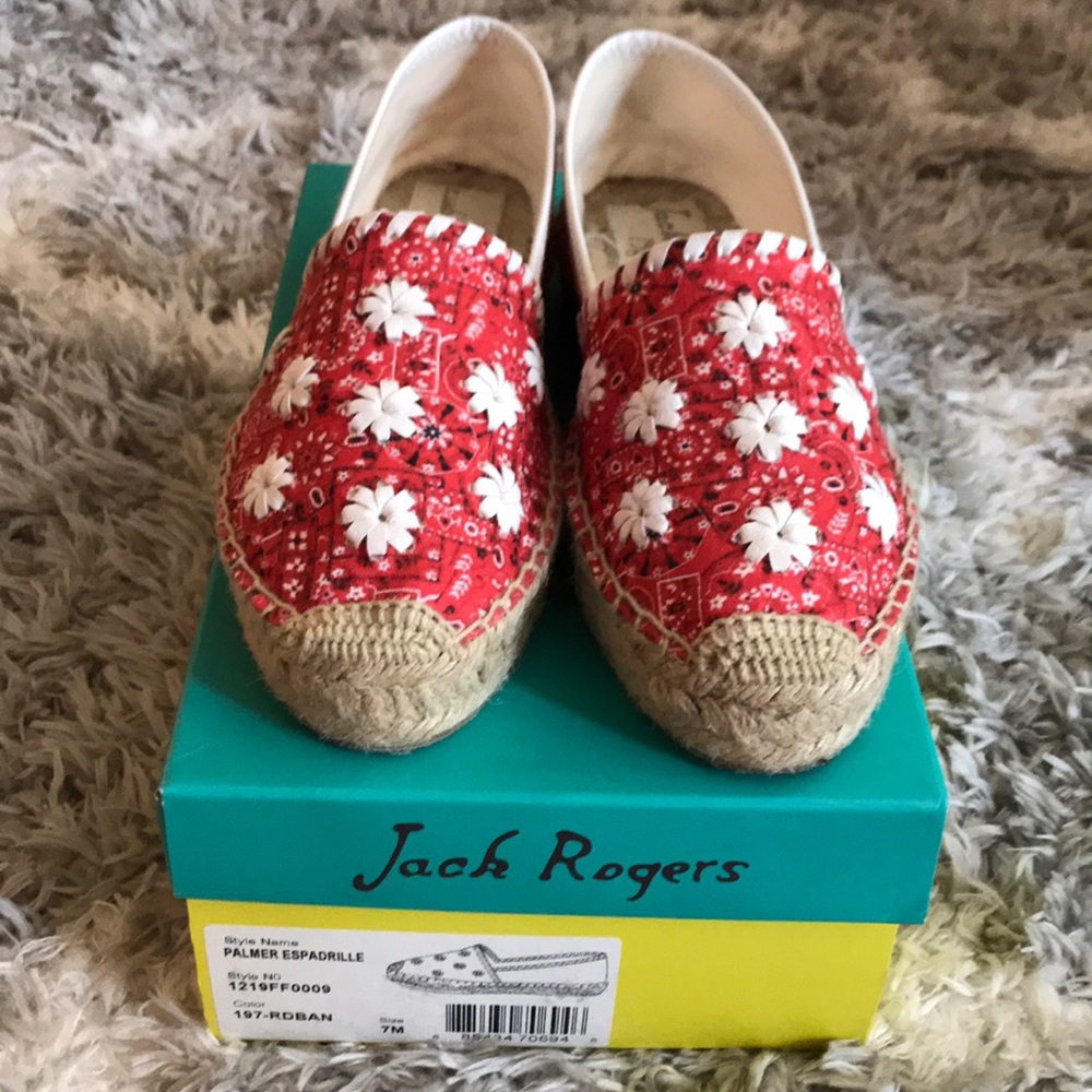 🍓Jack Rogers Espadrilles Red Bandana Print Size 7